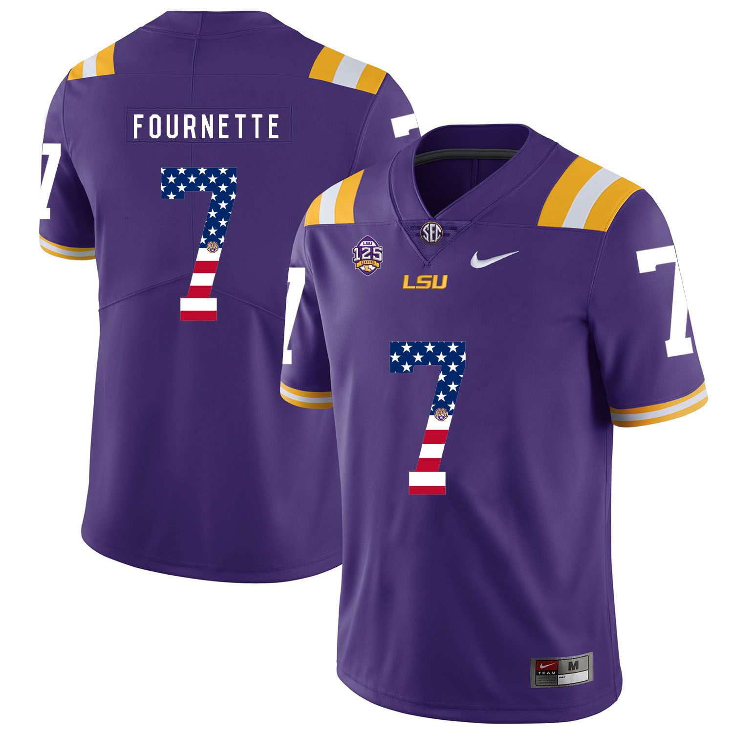 Men LSU Tigers 7 Fournette Purple Flag Customized NCAA Jerseys